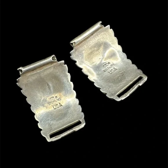 NFS ON HOLD Vintage Sterling Silver Navajo Signed Turquoise Coral Watch Tips - Picture 5 of 6